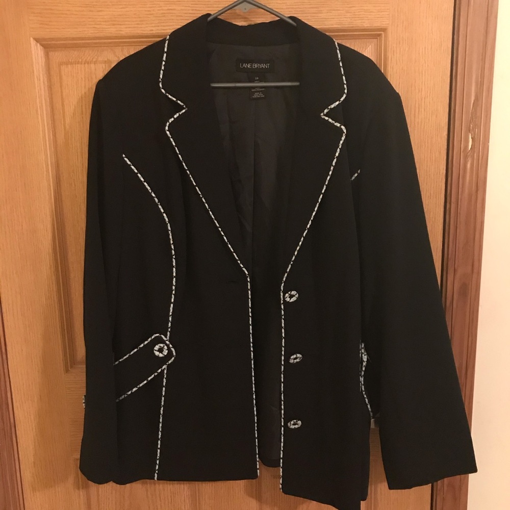 Lane Bryant suit jacket- black w/teal and white